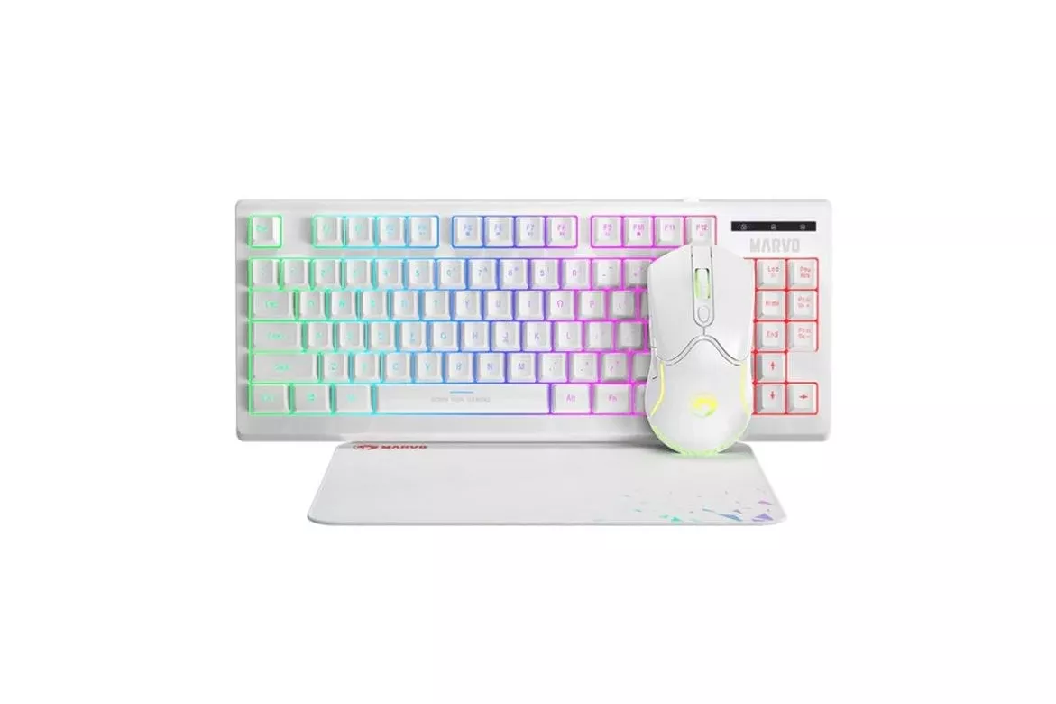 Teclado Marvo MA-CM310WH membrana gaming retroiluminado con cable y alfombrilla