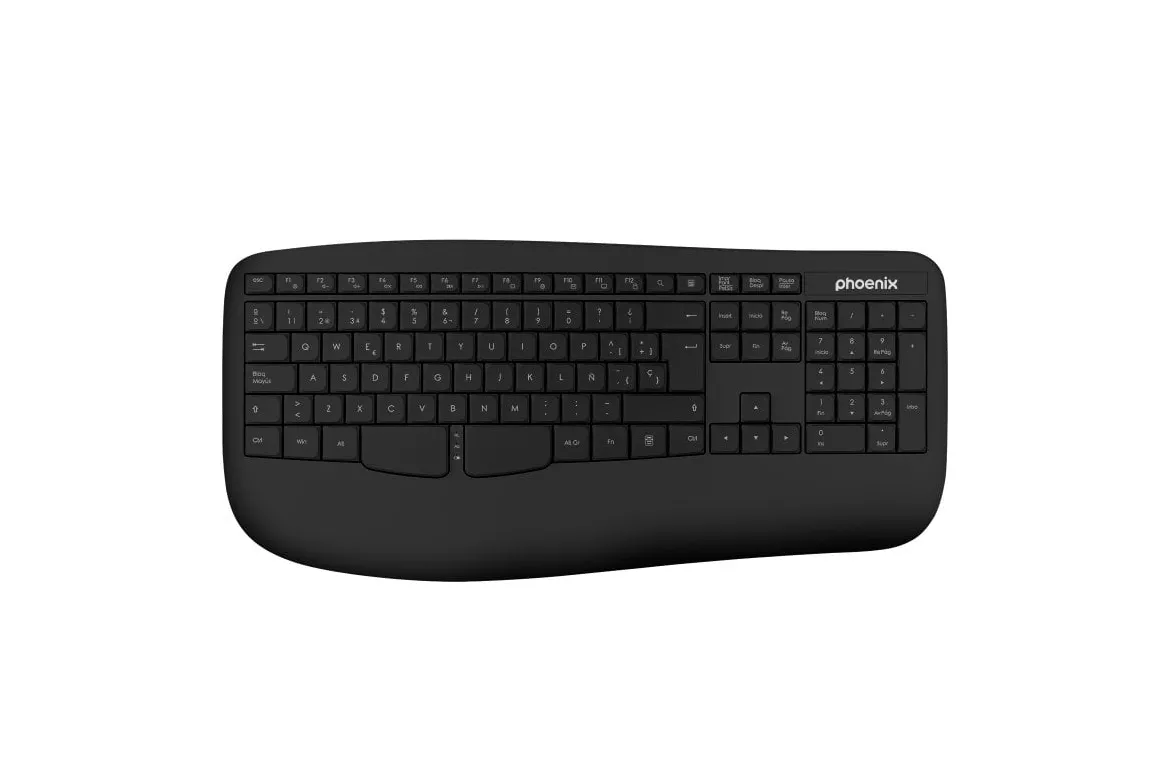 Phoenix K201 Teclado Inal&aacute;mbrico Ergon&oacute;mico Negro
