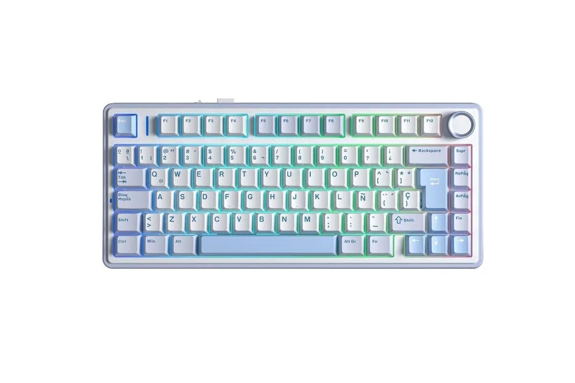 Teclado Aula F75 Gaming Mec&aacute;nico 75% Inal&aacute;mbrico RGB Hot-Swap LEOBOG Reaper Azul