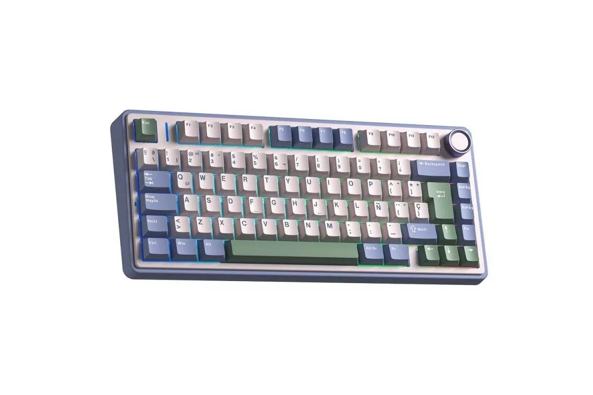 Teclado Aula F75 Gaming Mec&aacute;nico Inal&aacute;mbrico Hot-Swap RGB LEOBOG Reaper Verde Cedro