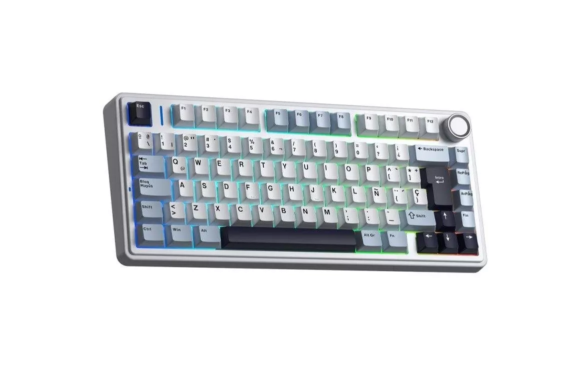 Teclado Aula F75 Gaming Mec&aacute;nico Inal&aacute;mbrico RGB Hot-Swap LEOBOG Reaper Glacier Blue