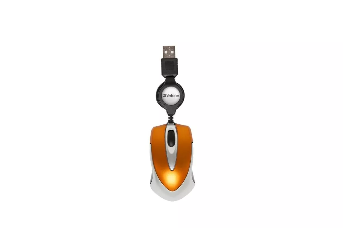 Rat&oacute;n Verbatim Go Mini USB tipo A 1000 DPI naranja con cable retr&aacute;ctil