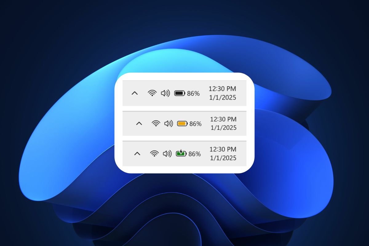 Mises à jour de la batterie Windows 11 avec couleurs et pourcentage dans la barre des tâches