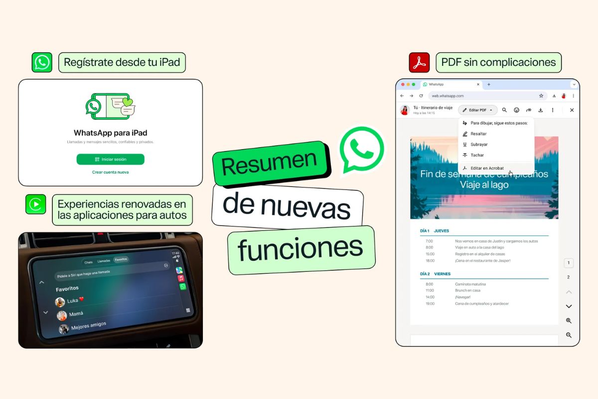 WhatsApp permitirá crear una cuenta desde el iPad y estrena una experiencia renovada en CarPlay y Android Auto