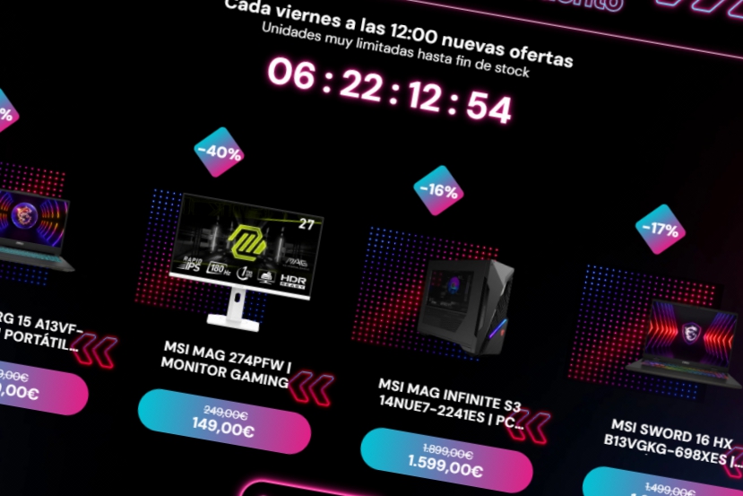 Nuevas ofertas en la tienda de MSI por el Black Friday con portátiles, monitores y sobremesas con hasta el 40% de descuento