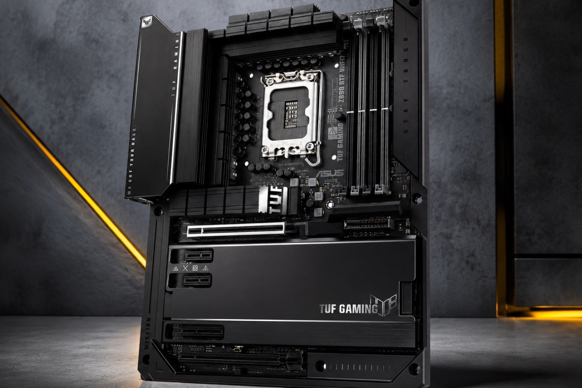 ASUS confirma la placa base TUF Gaming Z890-BTF WIFI7 con cuatro ranuras M.2 y conectores ocultos para Intel Core Ultra 200