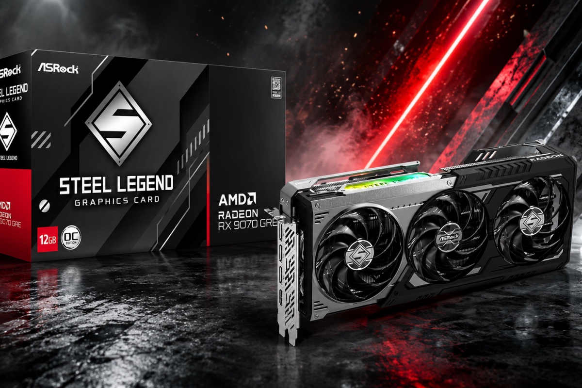 ASRock lanza la Radeon RX 9070 GRE Steel Legend Dark 12 GB OC con refrigeración triple y frecuencia boost de 2920 MHz