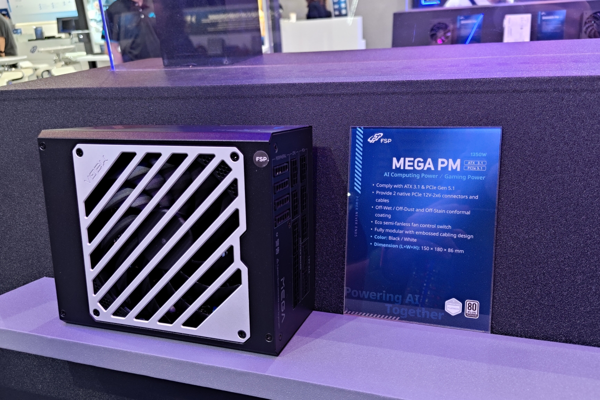 La FSP MEGA PM ofrece 1350 W, ATX 3.1, PCIe 5.1 y dos conectores nativos 12V-2x6 para equipos de IA y gaming