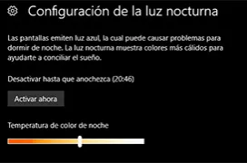 Configura el modo de luz nocturna en Windows 10 Creators Update 15063