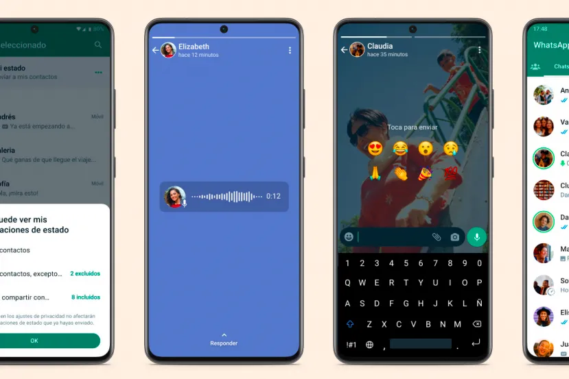 WhatsApp añade Reacciones, Voz y un Selector de Privacidad a los estados
