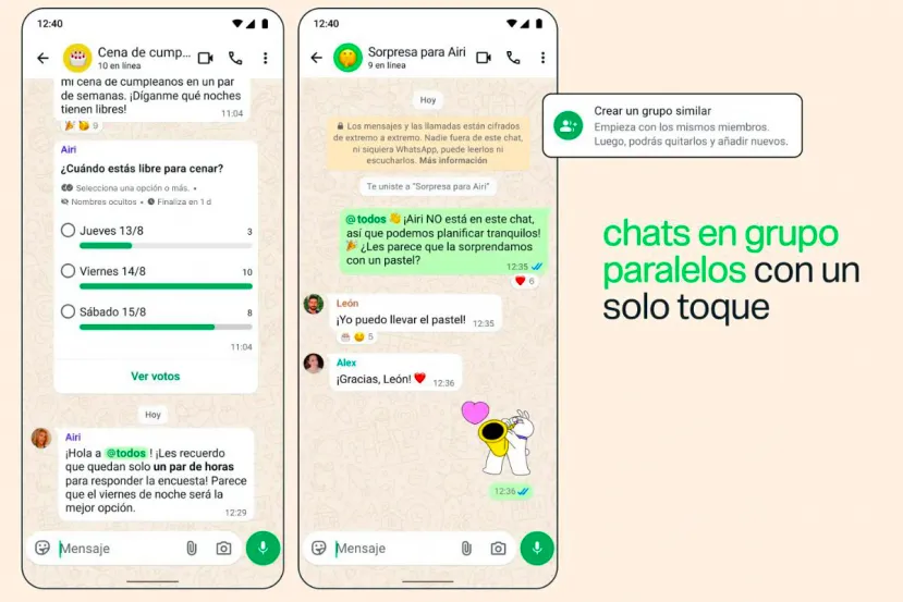 WhatsApp actualiza sus chats grupales con la etiqueta @todos y encuestas con cierre automático