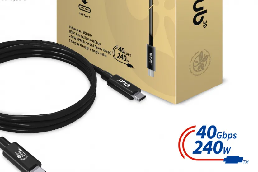 Nuevos cables USB-C de Club 3D con soporte para carga a 240W