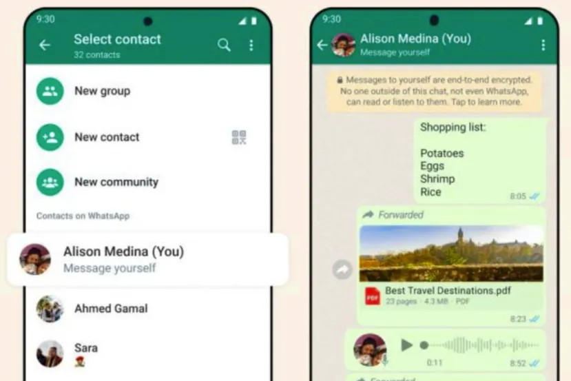 Whatsapp empieza a lanzar globalmente la función de enviar mensajes a uno mismo