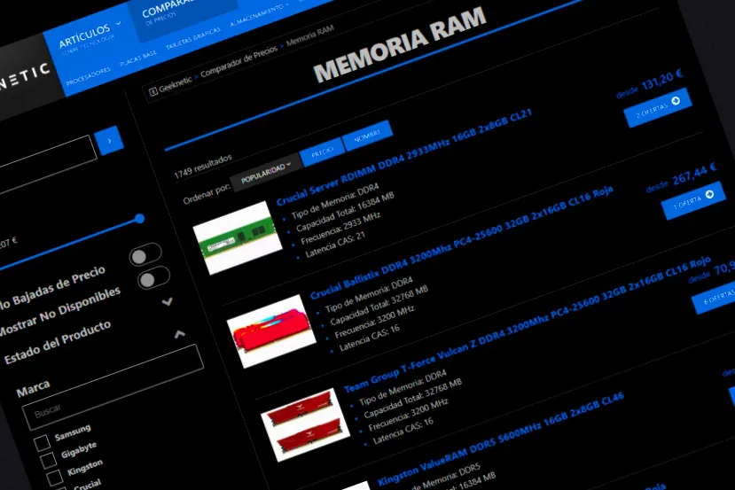 Consigue Memoria RAM al mejor precio: Nueva categoría en nuestro Comparador de Precios
