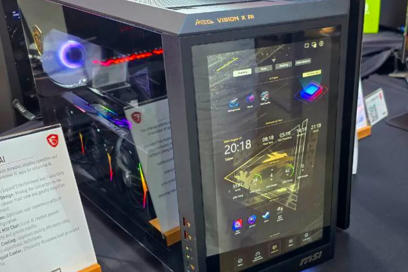 MSI MEG VIsion X AI: Un sobremesa gaming con un enorme pantalla táctil  de 13,3" integrada en su frontal