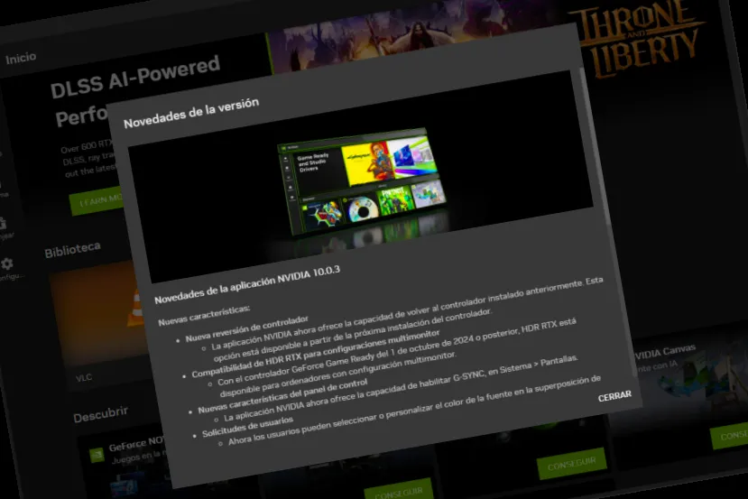 Nueva versión Beta de la App NVIDIA con posibilidad de volver a una versión anterior de drivers y controles G-SYNC