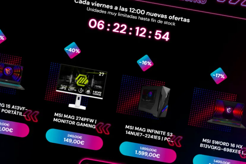 Nuevas ofertas en la tienda de MSI por el Black Friday con portátiles, monitores y sobremesas con hasta el 40% de descuento