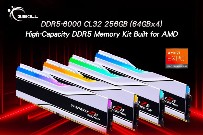 G.Skill presenta su memoria U-DIMM DDR5 de 256 GB (4x64GB) con velocidades de 6.000 MT/s y latencia CL32