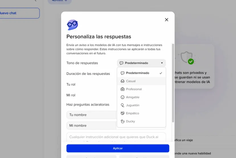 DuckDuckGo permite personalizar las respuestas de sus chatbots sin comprometer la privacidad