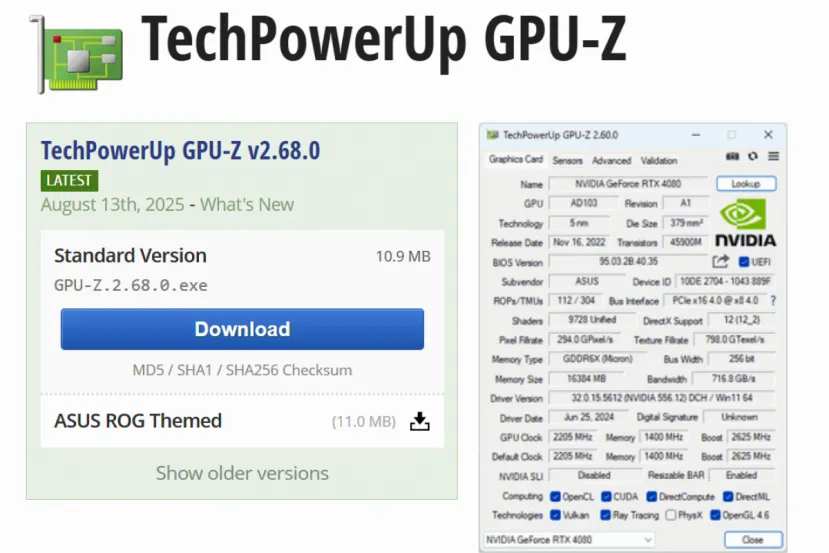 GPU-Z se actualiza de nuevo para mejorar la seguridad y añadir más GPUs compatibles