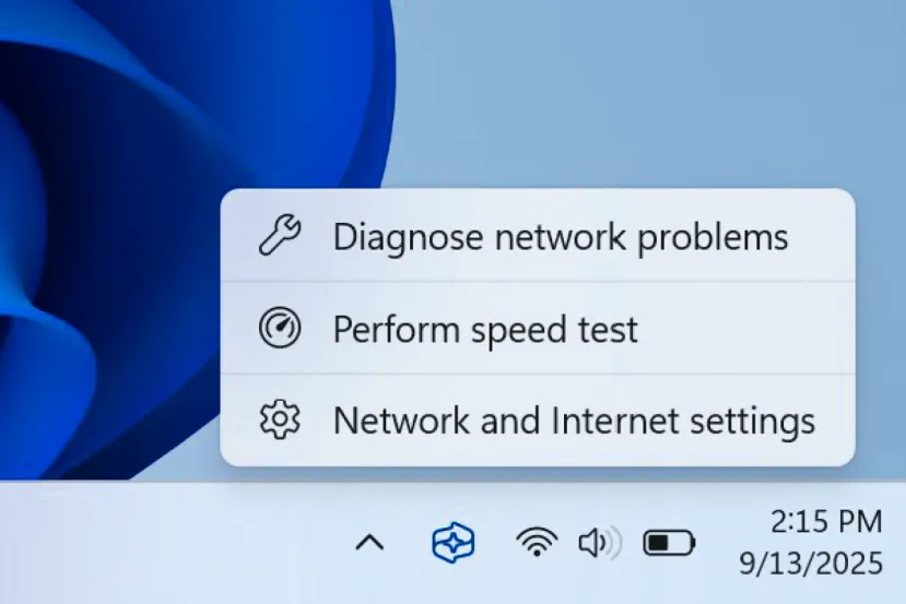 Pronto podrás hacer un test de velocidad de tu red desde la bandeja del sistema de Windows 11