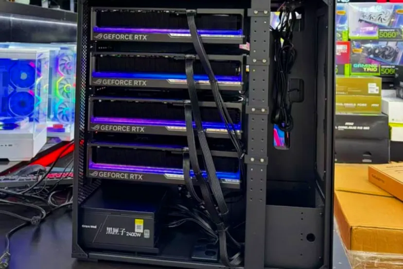 Un usuario de Reddit muestra su servidor con 4 RTX 5090 ASUS ROG Astral y 2 fuentes de 2.400 W cada una