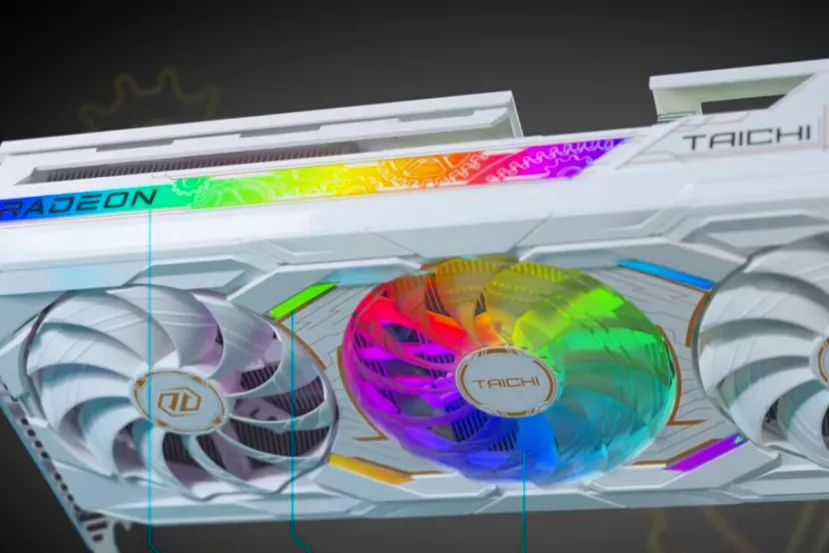 ASRock Radeon RX 9070 XT Taichi White muestra diseño blanco con pantalla LCD integrada y 16 GB GDDR6 de alto rendimiento