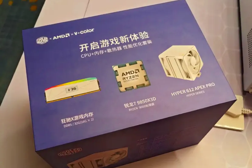 AMD prepara un kit con el Ryzen 7 9850X3D junto a 32 GB DDR5 de V-Color y un disipador Cooler Master Hyper 612 Apex Pro