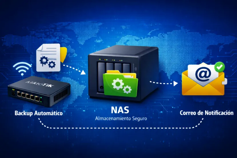 Automatiza el backup de configuración de MikroTik en un NAS con aviso por correo