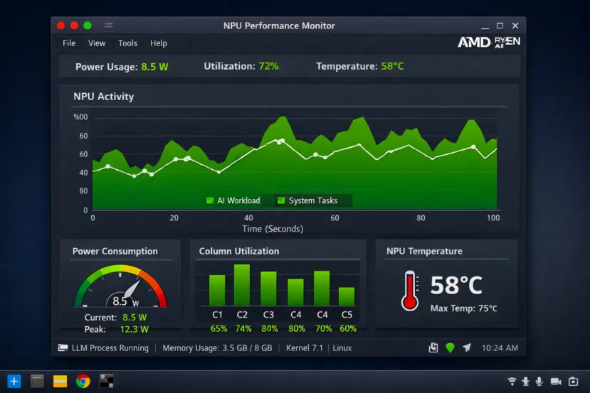 Linux 7.1 añadirá métricas de consumo para las NPU Ryzen AI de AMD