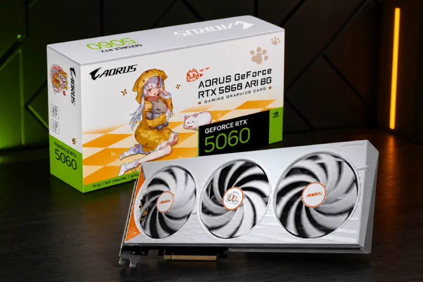 Gigabyte presenta la AORUS RTX 5060 ARI 8G con un 53,6% más de presión de aire en su ventilador Hawk Fan