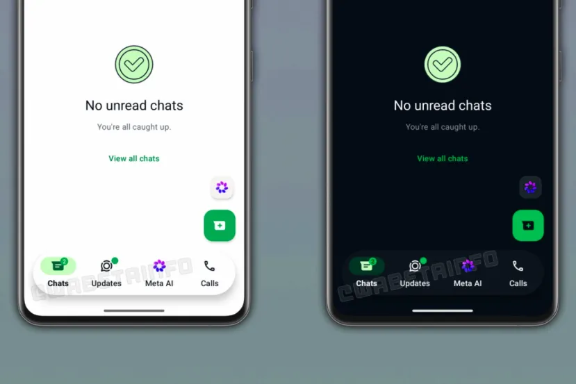 El próximo rediseño de WhatsApp para Android incluye una barra de navegación flotante y el botón de Meta AI
