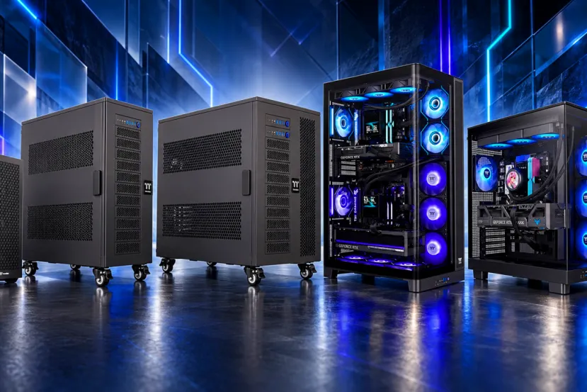 Thermaltake presenta cinco PC para IA y gaming: hasta dos sistemas y seis GPU en una torre