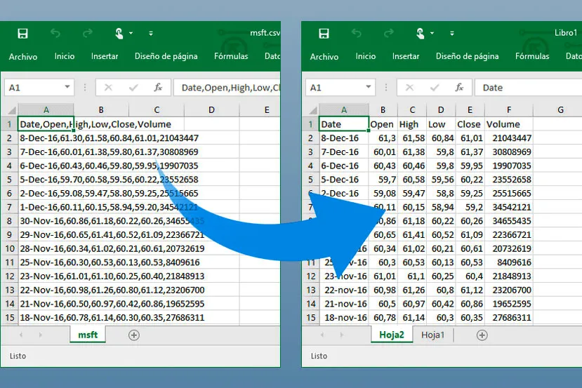 abrir correctamente un archivo CSV en Excel - Guía
