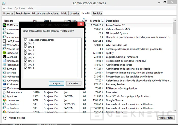 Geeknetic Cómo limitar el uso de núcleos en un proceso configurando la afinidad en Windows 7 y Windows 8 5