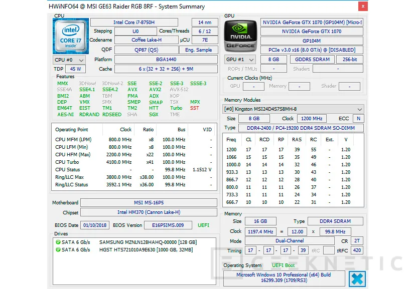 Geeknetic MSI GE63 Raider RGB con Intel Core i7-8750H 7
