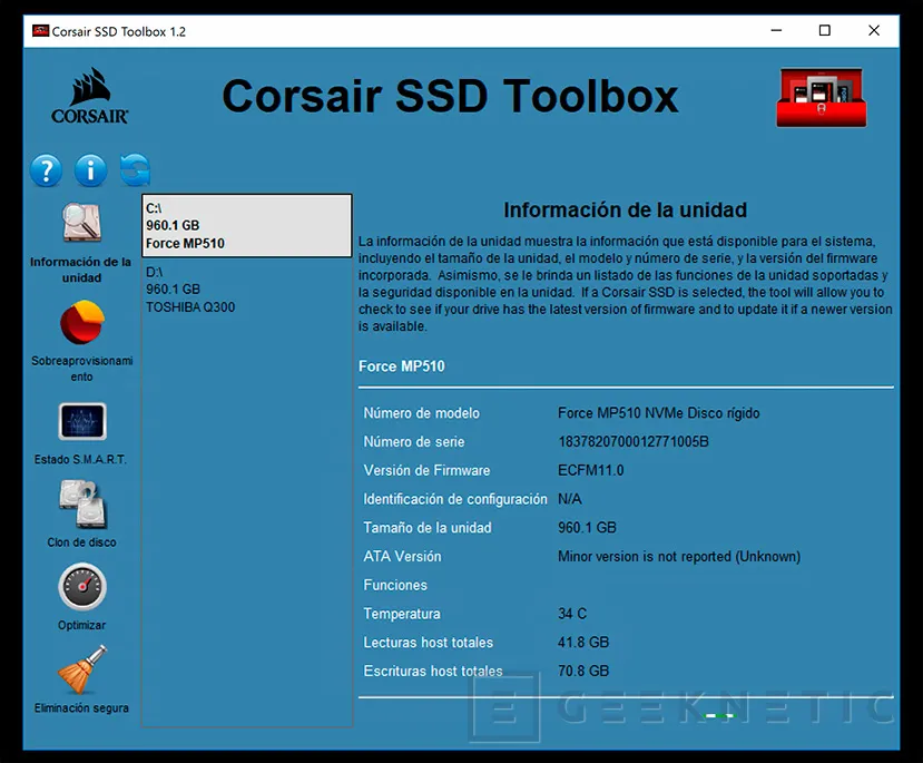 Geeknetic Review SSD Corsair MP510 de 960GB 12