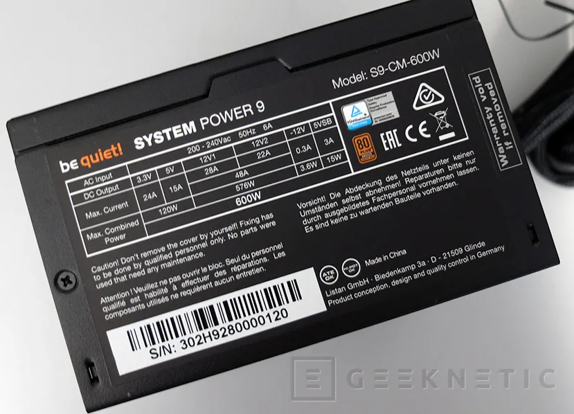 Geeknetic Review Fuente de alimentación Be Quiet! System Power 9 600W CM 3