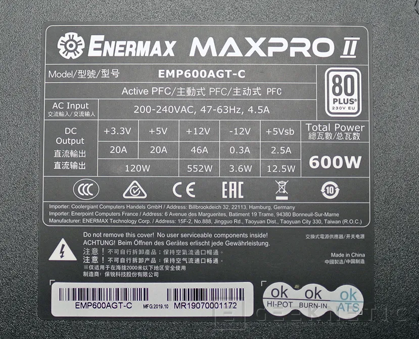Geeknetic Review Fuente de alimentación Enermax MaxPro II 600w 80 Plus 4