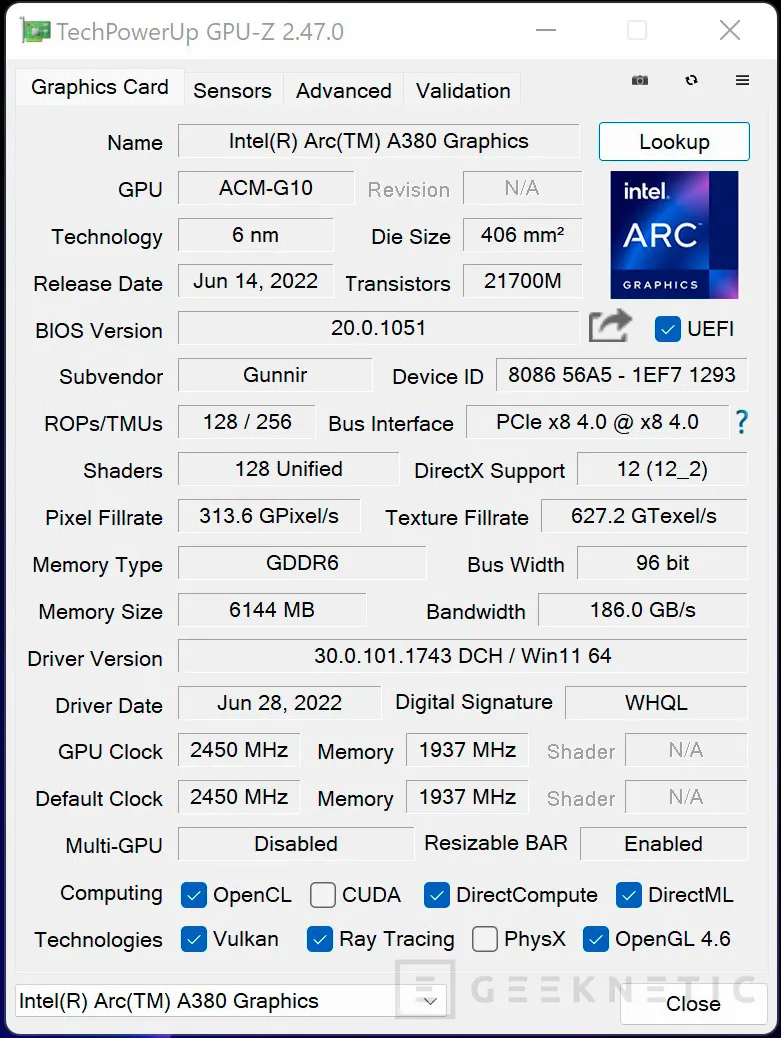 Geeknetic Gunnir Intel Arc A380 Photon 6GB Review 11