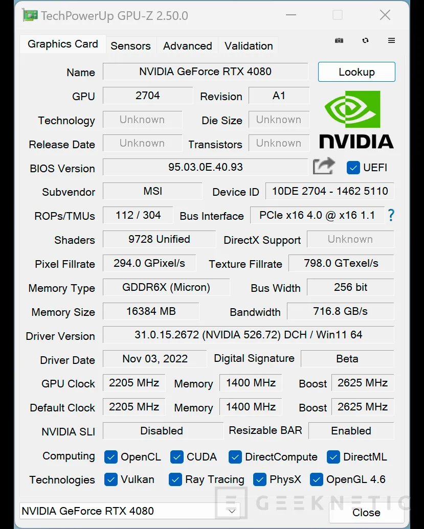 Geeknetic MSI NVIDIA GeForce RTX 4080 SUPRIM X 16G Review 7