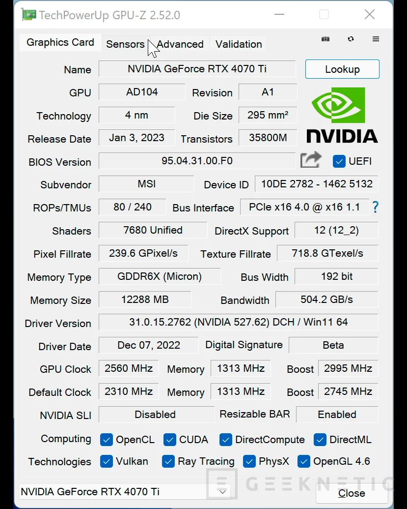 Geeknetic MSI NVIDIA GeForce RTX 4070 Ti Gaming X Trio 12G Review 7