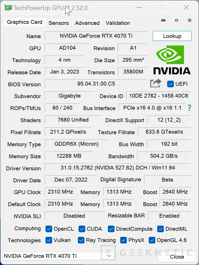 Geeknetic GIGABYTE NVIDIA GeForce RTX 4070 Ti Gaming OC 12G Review 21