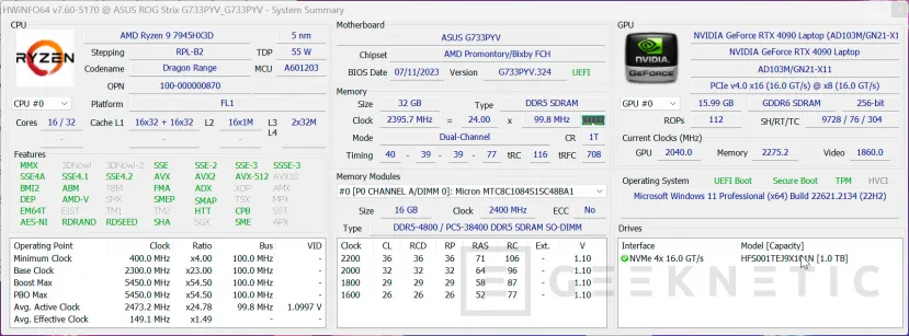 Geeknetic ASUS ROG Strix SCAR 17 X3D G733PYV Review con AMD Ryzen 9 7945HX3D 4