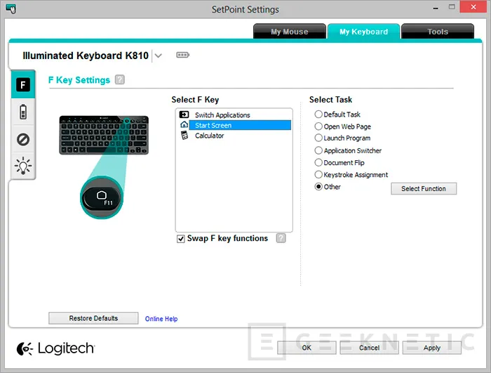 Geeknetic Logitech Bluetooth Illuminated Keyboard K810 12