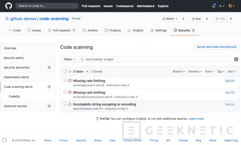 Geeknetic GitHub podrá escanear el código que tengamos en la plataforma en busca de vulnerabilidades 1