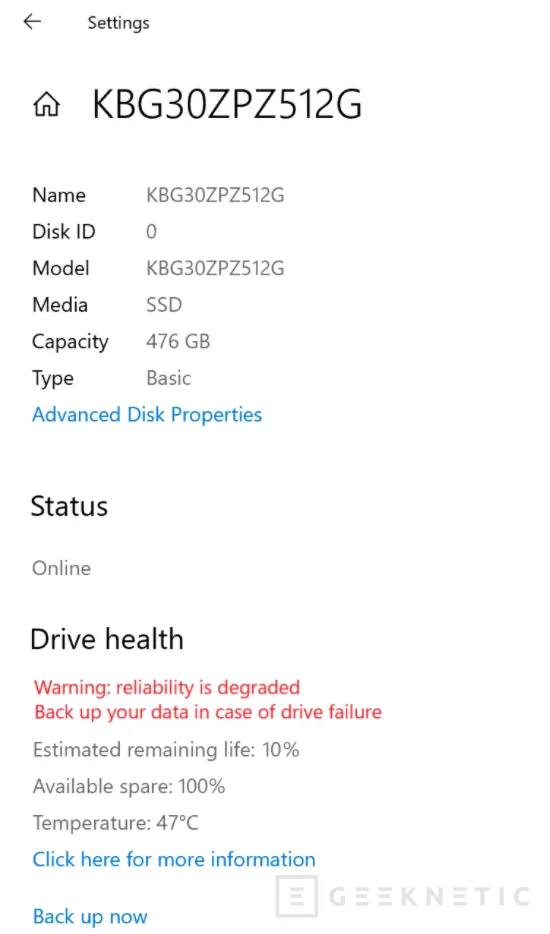 Geeknetic Windows 10 nos avisará de si nuestra unidad SSD está a punto de fallar 2