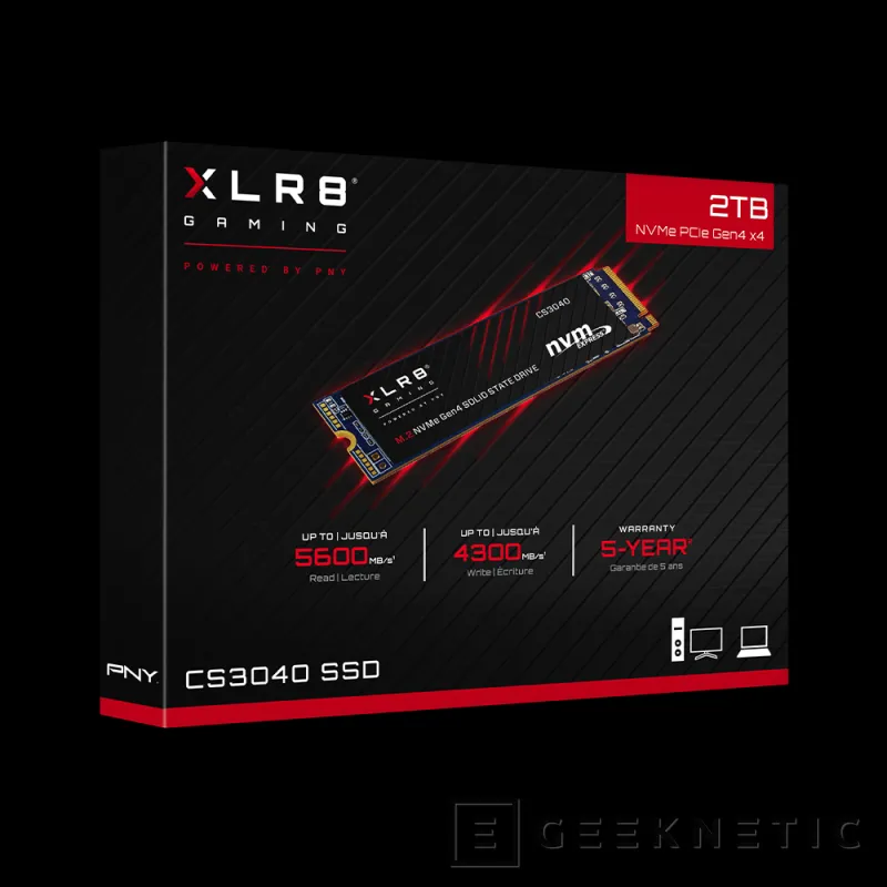 Geeknetic PNY lanza los SSD XLR8 CS3040 con PCIe 4.0 en versiones de 500 GB, 1 y 2 TB: hasta 5600 MBps 2