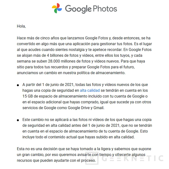 Geeknetic Google Fotos dejará de ofrecer almacenamiento ilimitado en junio 1