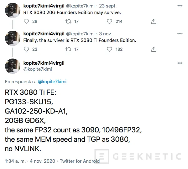 Geeknetic Las nuevas RTX 3060 y RTX 3050 Ti estarán disponibles en enero según un rumor 2